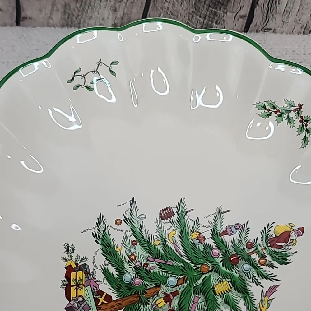 Spode Christmas Tree Mint Vintage Collectible Large Scallop/Fluted Oval Platter